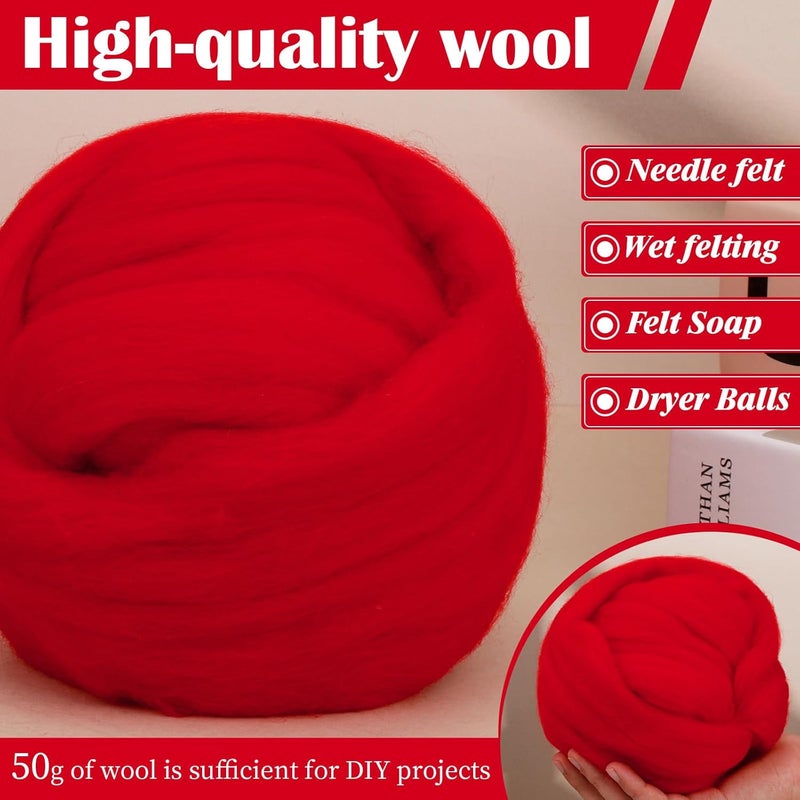Mayboos Wool Roving Yarn, 1.76oz Colored Natural Wool Roving,Wool Felting Supplies Pure Wool Chunky Yarn for Wet Felting handcrafts and Spinning (Red Color) - Image 5